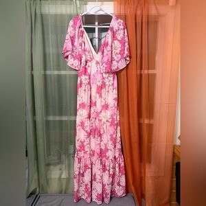 ARULA Pink and White Floral Maxi Dress